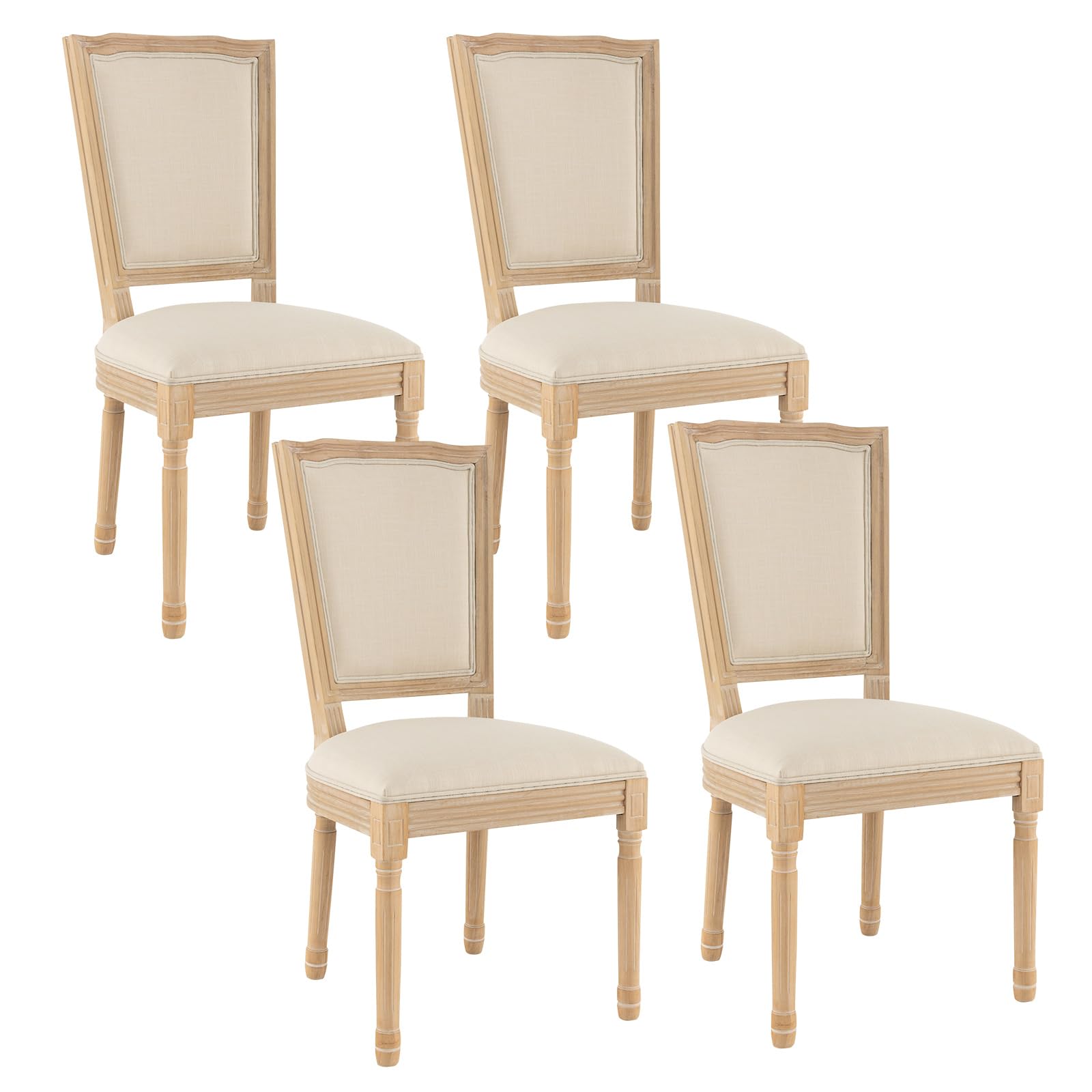 Giantex Wood Dining Chairs Set of 4, French Style Kitchen Chair with Padded Seat & Back, Armless Dining Side Chairs with Rubber Wood Frame, Max Load 330 Lbs, Farmhouse Upholstered Dining Room - WoodArtSupply