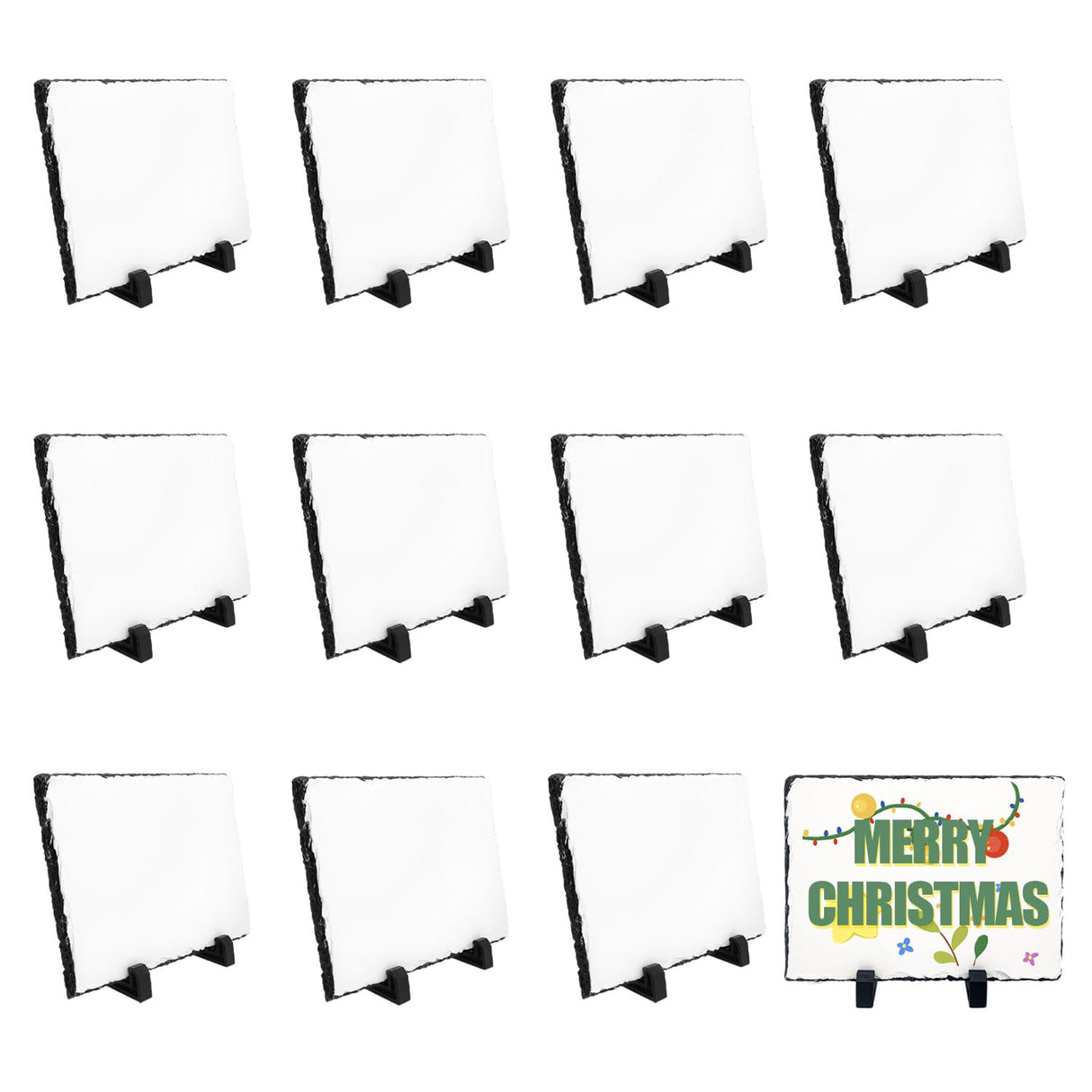 12 Pack Blanks Sublimation Rock Slate Photo Frame Rectangular Heat Transfer Custom Photo Stone Plaque Memorial Gifts Picture Frames for Valentines Wedding Christmas Thanksgiving, 5.9" x 7.9" WHEATHUSK