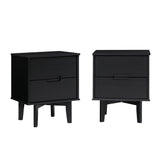 Walker Edison Mid Century Modern Grooved Handle Wood 2 Nightstand Side Bedroom Storage Drawer and Shelf Bedside End Table Set, Set of 2, Black Walker Edison