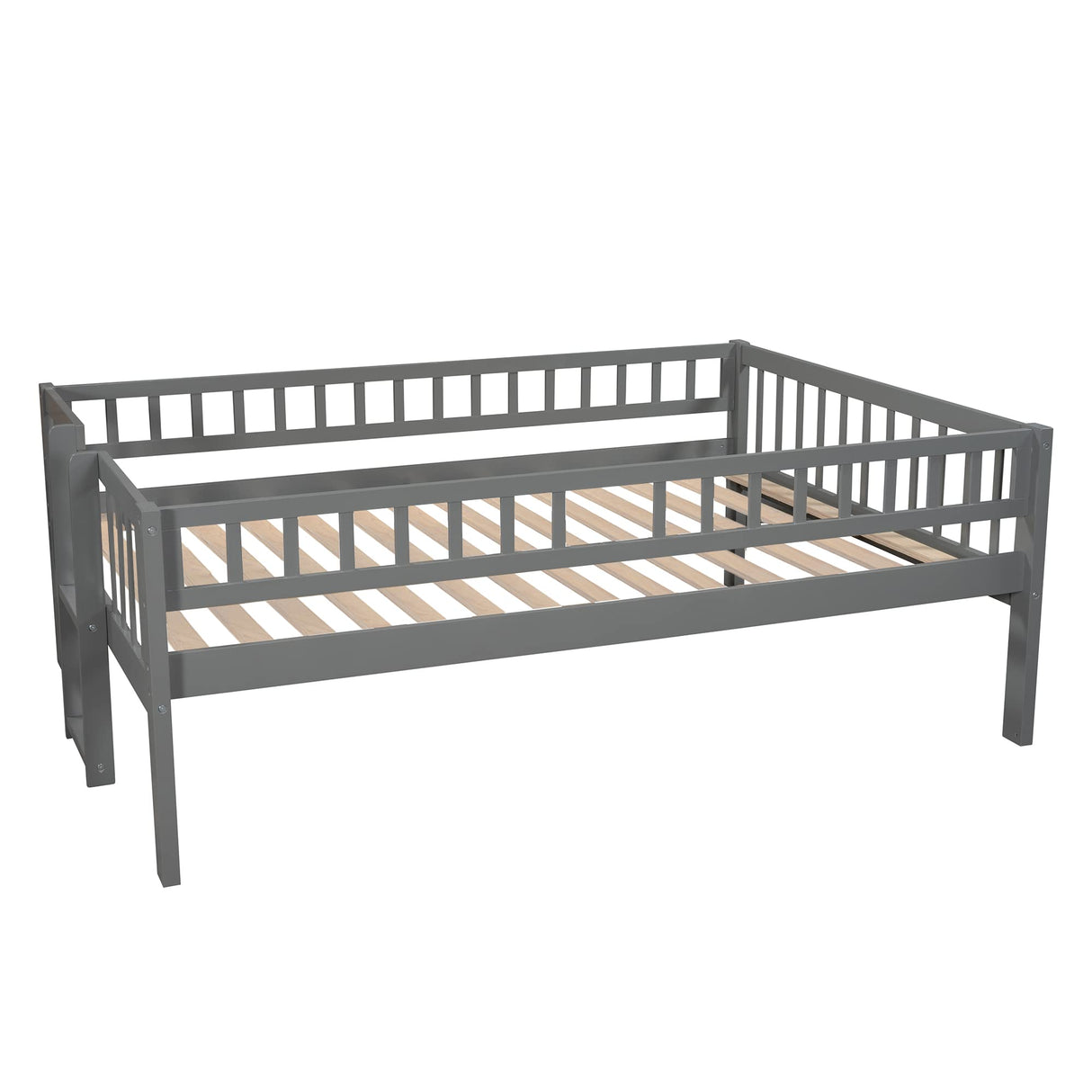 Harper & Bright Designs Triple Bunk Beds with Slide ，Wooden Bunk beds Full Over Full Over Full ，Floor Triple Bunk Bed with Ladder & Guardrails for Kids/Teens/Adults,Can be Convertible to 3 Beds,Grey Harper & Bright Designs