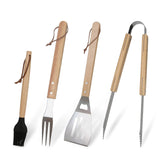 GreatChef Barbecue Grilling Utensils Set of 4, Stainless Steel Tools with Wood Handle, Meat Fork, Slotted Turner, Barbecue Tongs & Silicone Brush, Good BBQ Accessories for Outdoor, Camping & Party GreatChef