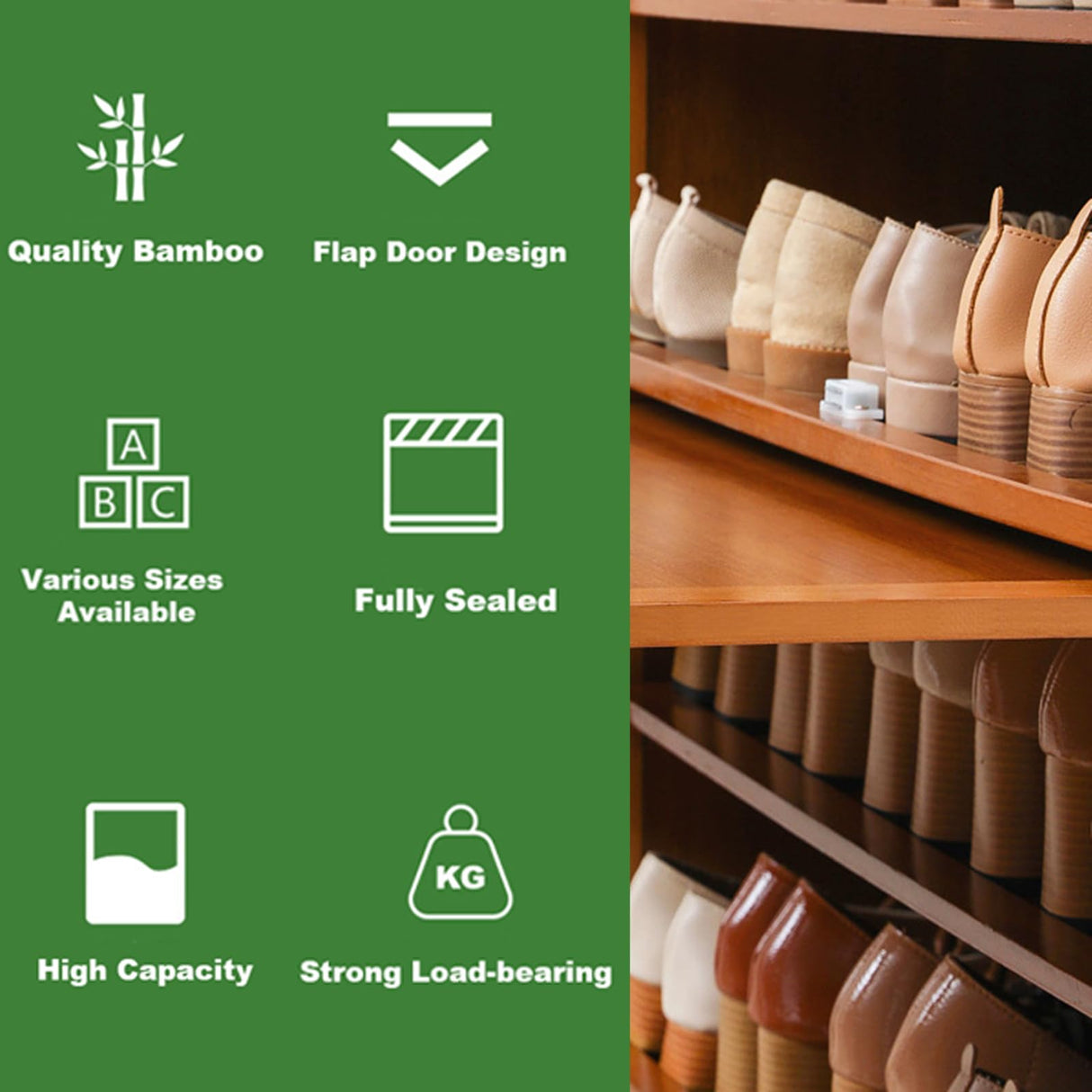 ILWorkTLs 4-Tier Bamboo Shoe Cabinet, Shoe Shelf Storage Organizer with Flip Door for Entryway, Hallway and Closet ILWorkTLs