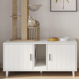 YDTOP Cat Litter Box Enclosure for 2 Cats, Hidden Litter Box Furniture with Scratching Pad, Double Room Wooden Cat House Washroom Storage Cabinet End Table, White YDTOP