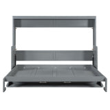 Ball & Cast Horizontal Murphy Bed Queen Size,Hidden Folding Wall Bed Frame with Hydraulic Lift&Desk,Wood Cabinet Platform Bed can be Folded into Desk,Space Saving for Bedroom,Guest Room,Gray Ball & Cast