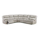 Lexicon L-Shaped Power Reclining Sectional Couch, Faux Leather Reclining Sectional Sofa, 3 Recliners, Wall Hugger, Right Storage Console, Cup Holders, Receptacles, Charging Ports, Silver Gray Lexicon