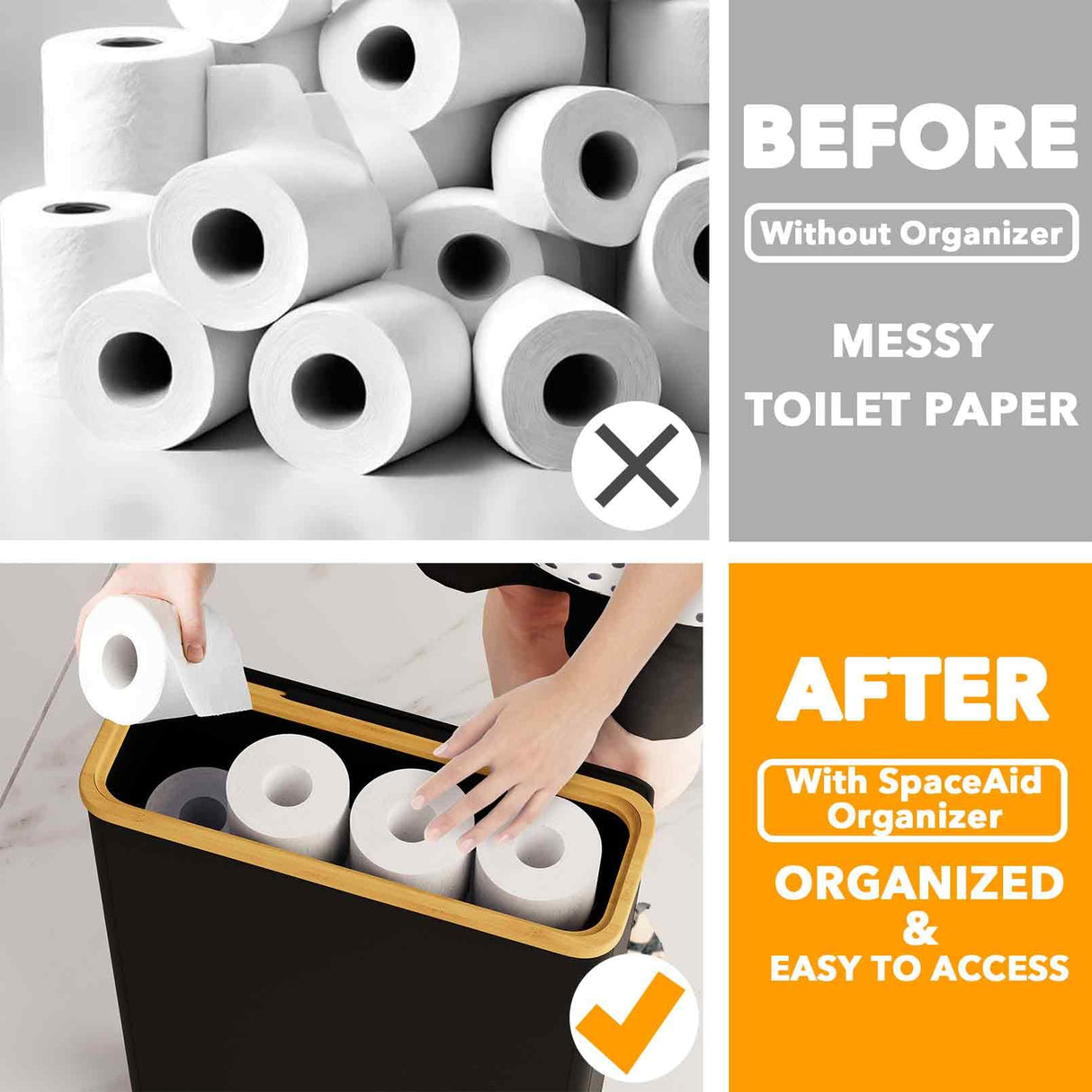SpaceAid Extra Large Toilet Paper Storage with Lid, Hold up to 24 Regular Rolls or 18 Mega Rolls, Slim Toilet Paper Basket Holder Bin Container, Bathroom Accessories Organizer, Black SpaceAid