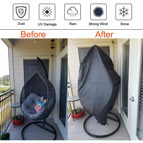 Oslimea Patio Hanging Egg Chair Cover Waterproof Swing Egg Chair Cover with Zipper Windproof Egg Chair Cover with Bottom Buckle, Outdoor Wicker Single Seat Egg Chair Covers, Black Oslimea