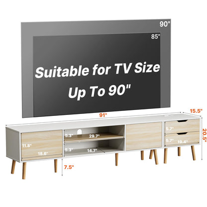 BVIUNTWO TV Stand for TVs up to 95 Inch, Entertainment Center for 80 90 100 inch TV Console Table with 2 Storage Cabinets & 2 Drawers for Living Room Bedroom