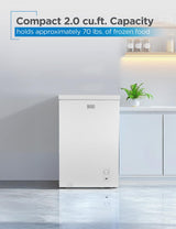 BLACK+DECKER 2.0 Cu. Ft. Compact Chest Freezer, Deep Freezer Holds Up To 70 Lbs. of Frozen Food, Removable Storage Basket, Manual Defrost, White BLACK+DECKER
