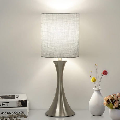 3 Way Touch Control Table Lamp, Dimmable Bedside Desk Lamp with Metal Base Modern Nightstand Lamp Stylish Grey Shade Simple Side Table Lamp for Bedroom, Living Room, Office or Den LED Bulb Included Seaside village