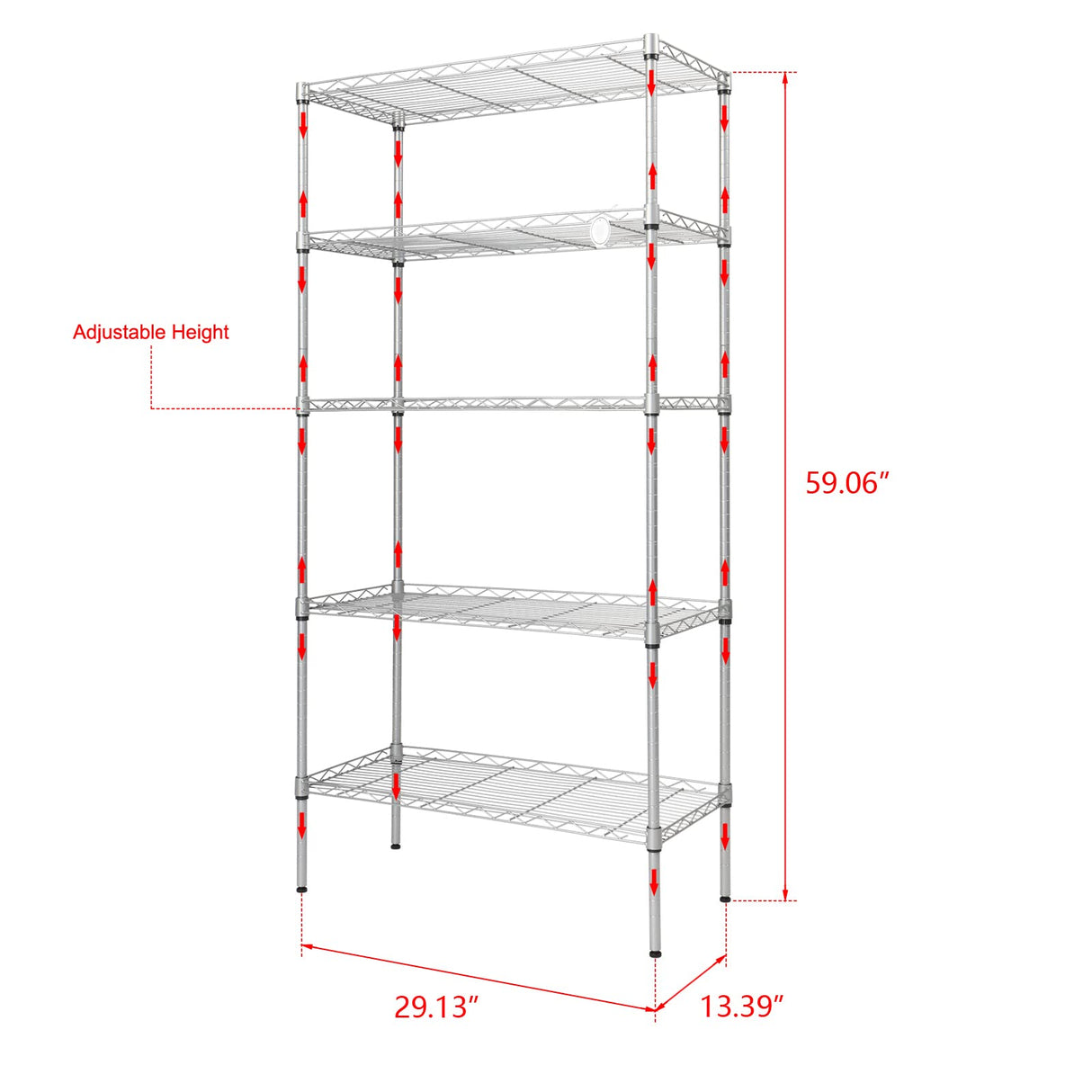 WEI WEI GLOBAL 5-Tier Metal Wire Shelving Unit, Adjustable Utility Storage Standing Rack Organizer Cabinet for Garage Laundry Bathroom Kitchen Closet -29" W x 13" D x 59" H, Silver Gray WEI WEI GLOBAL