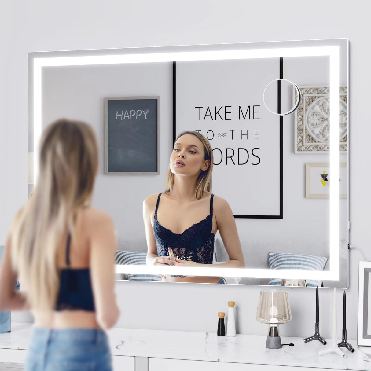Gvnkvn Makeup Vanity Mirror with USB Charging Port 28" x 22" Large LED Makeup Mirror, Desk Mirorr with Lights, Light up Mirror with 10X Magnification and, Dimmable 3 Modes, Touch Control White Gvnkvn
