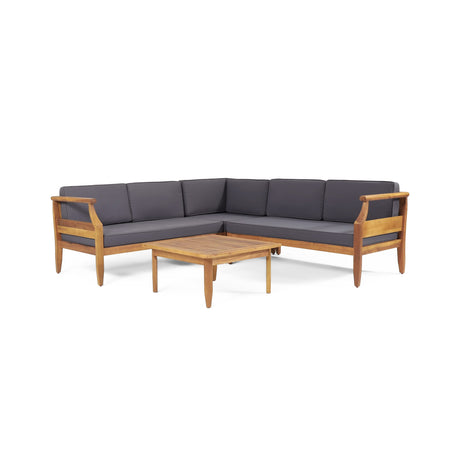 Christopher Knight Home Aston Outdoor 5 Seater Sectional Chat Set with Cushions - Acacia Wood - Teak/Dark Gray Christopher Knight Home