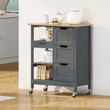 YITAHOME Small Solid Wood Top Kitchen Island Cart on Wheels with Storage, Rolling Portable Dining Room Serving Utility Carts Mobile Movable with 3 Drawers Cabinet, Gray YITAHOME