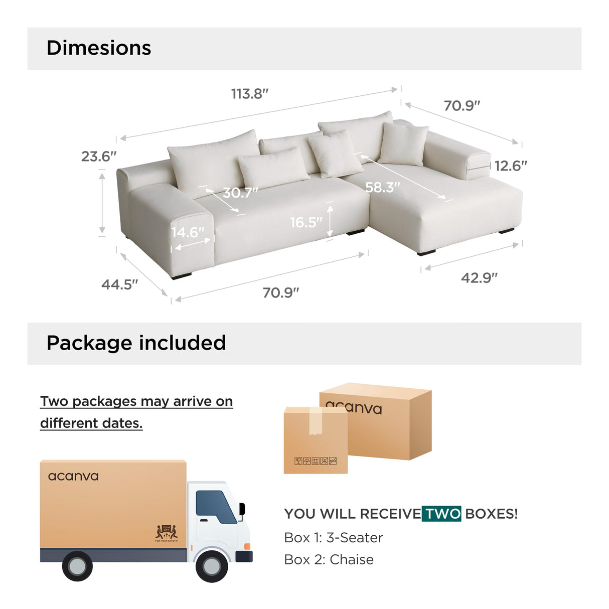 Acanva Modern Oversized Modular L Shaped Sectional Sofa Set for Living Room, Minimalist Style Comfy 4-Seat Corner Couch, Right Chaise, Wool-Like Acanva