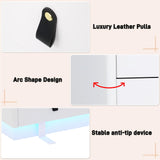 jiteentarou 63 Inch Dresser with Jewelry Drawers & Glass Top, Modern Chest of Drawers with LED Light, Closet Island, Leather Handle, Arc Design, White jiteentarou