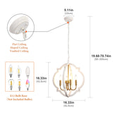 Rustic Farmhouse Chandelier 4 Light Vintage Gold and White Orb Wood Chandelier Hanging Light Fixtures Retro Flush Mount Ceiling Pendant Light for Dining Room Living Room Kitchen Entryway Hallway ASHUAQI