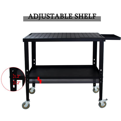 Migoda Welding Table, 18" x 36" Welding Table Top, 1200lb Load Capacity Portable Welding Table with 5/8" Holes and Casters with Brakes, Extra Middle Shelf for Storage - WoodArtSupply