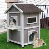 HiCaptain Outdoor Cat House for Feral Cats, Weatherproof Outside Cat Shelter Wooden 2 Story Large Kitty House with Escape Door HiCaptain