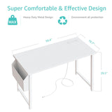 Lufeiya 39 inch White Computer Desk with Power Outlet, 40 inch Teen Study Table Home Office Work Writing Desks with Charging Station Outlets Built in, White Lufeiya