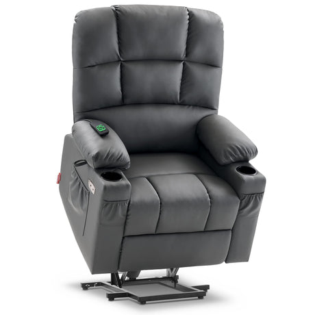 MCombo Large Dual Motor Power Lift Recliner Chair for Elderly, Massage and Heat, Lay Flat, Zero Gravity, Home Button, USB Port, Faux Leather 7680 (Dark Grey, Large) MCombo