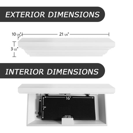 JOLLYMER Concealment Gun Shelf with Hidden Trap Door with RFID Lock, White Floating Shelf for Living Room JOLLYMER
