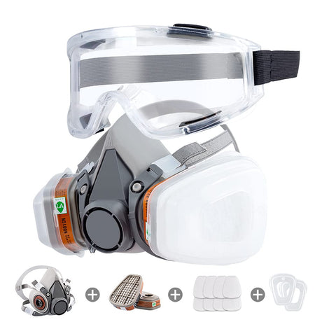 Reusable Half Face Gas Mask with Safety Glasses, Filters - For Painting, Welding, Woodworking Ruiqier