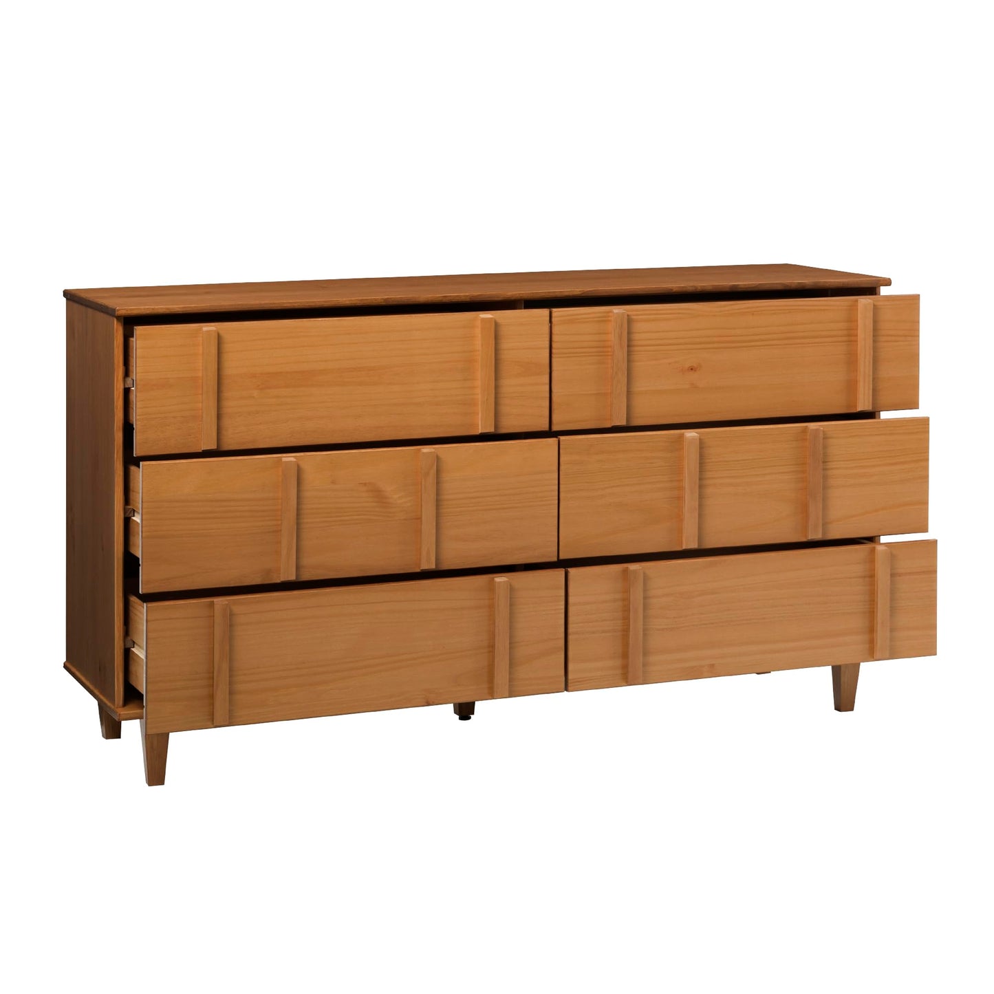 Walker Edison Contemporary Detailed 6-Drawer Solid Wood Dresser, 60 Inch, Caramel-T - WoodArtSupply