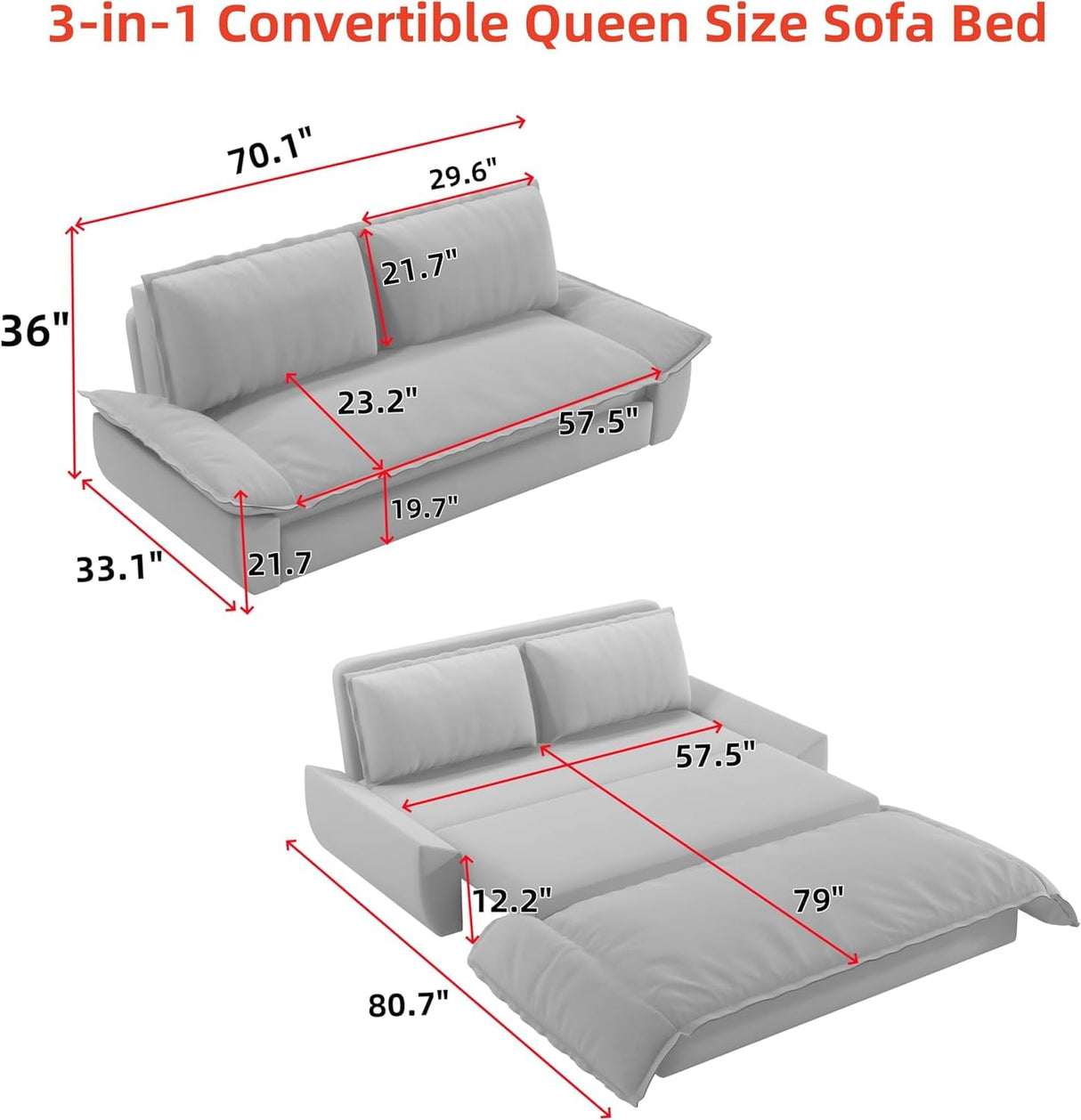 CAPCAEK 70.1" Queen Pull Out Sofa Bed, Pullout Sofabed, 3 in 1 Convertible Sleeper Couch, Velvet Loveseat Futon with 2 Soft Pillows for Living Room, Apartment, Small Space (Black, 70.1'') CAPCAEK