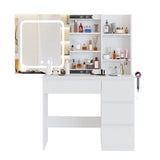 Vabches White Vanity Desk with Mirror and Lights, Makeup Vanity with Lights 4 Drawers, Vanity Table with Power Outlet & Sliding Door, 3 Lighting Colors, 37inch Vabches