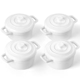 Lareina Mini Cocotte - 12oz Ceramic Casserole Dishes - Kitchen Casserole Sets With Handles And Lid - Small Baking Ramekins - Oven, Microwave & Dishwasher Safe - Set of 4 - White Lareina