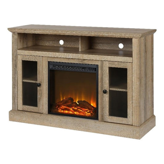 Ameriwood Home Chicago Fireplace TV Stand for TVs up to 50 Inch, Replaceable Electric Fireplace Insert Heater, Realistic Log and Flame Effect, For Living Room or Bedroom, Natural