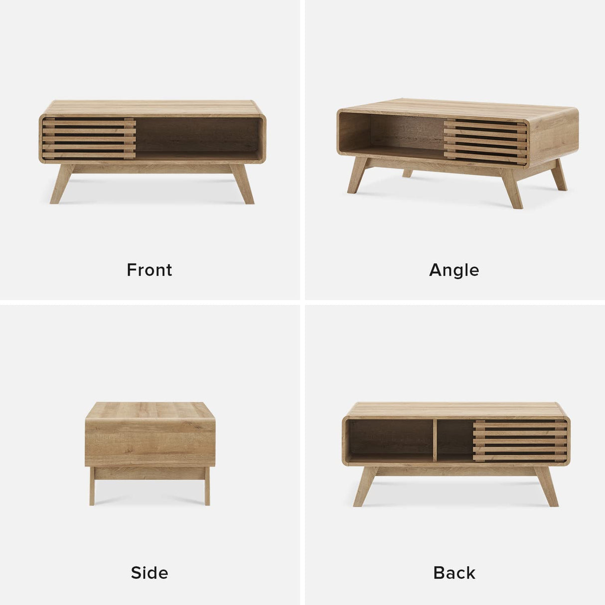 mopio Ensley Coffee Table, Mid Century Modern Table with Storage, Farmhouse Wood Coffee Table for Living Room Fluted (Oak) mopio