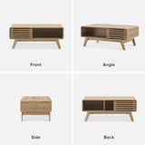 mopio Ensley Coffee Table, Mid Century Modern Table with Storage, Farmhouse Wood Coffee Table for Living Room Fluted (Oak) mopio