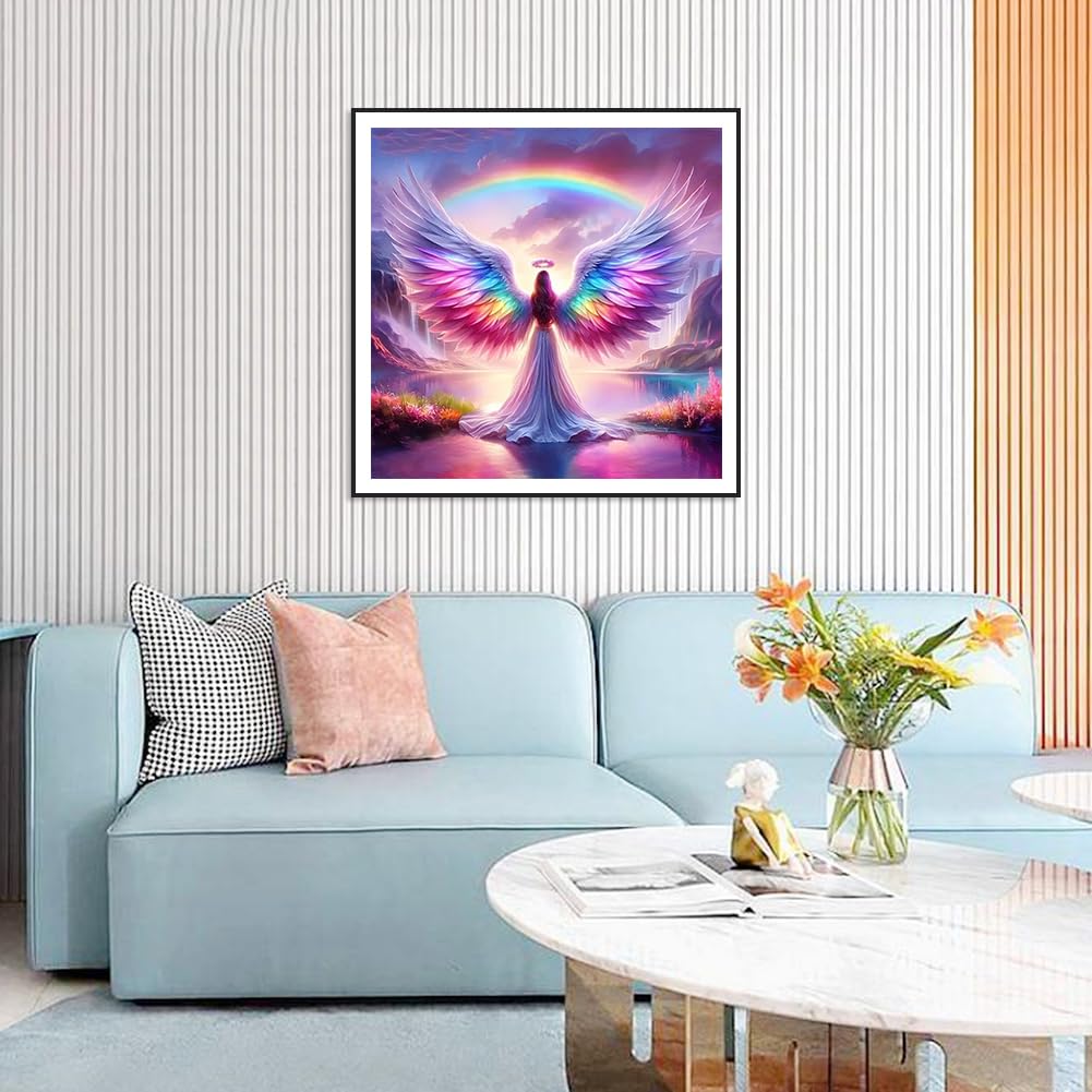 SJUTOUCI Diamond Art Painting Kits for Adults, Rainbow Angel Diamond Art Kits for Beginners, 5D DIY Full Drill Gem Craft for Home Decor Gift 12x12 inch/30x30cm SJUTOUCI