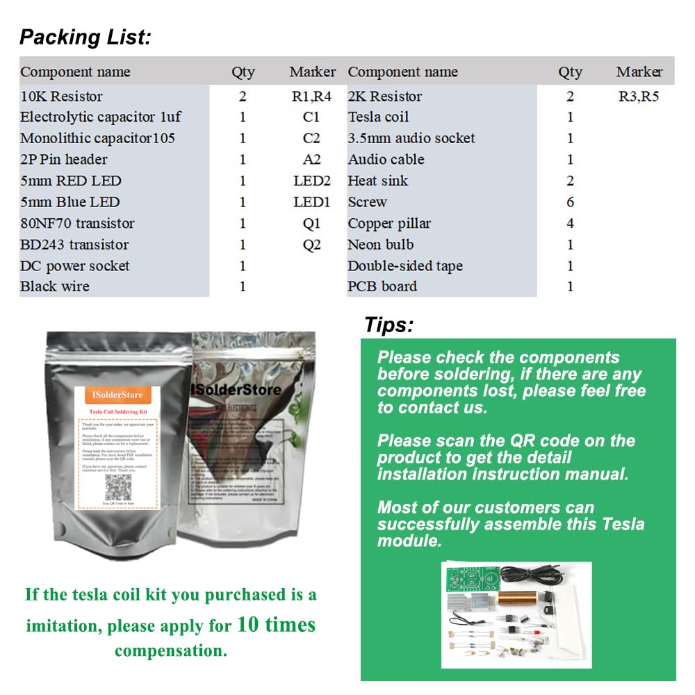 ISolderStore DIY Mini Tesla Coil Kit 15W Electronic DIY Kits Mini Music Tesla Coil Plasma Speaker Soldering Practice Kit DIY Soldering Project for Teens Kids Adults Thanksgiving Xmas Gift ISolderStore