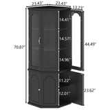 Gyfimoie Corner Bar Cabinet w/LED Lights, Tall Modern Wine Cabinet with Tempered Glass Door & Adjustable Shelves, Home Bar Liquor Storage Cabinet with Glass Rack for Living Room, Dining Room (Black) Gyfimoie