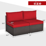 COSTWAY 2PCS Patio Rattan Armless Sofa Sectional Conversation Furniture Set W/Cushion COSTWAY