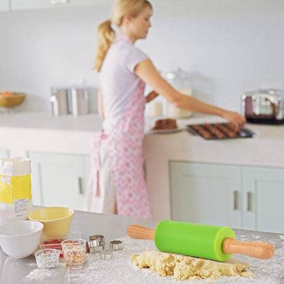 Honglida Mini Silicone Rolling Pin for Kids, Non-stick Surface Wood Handle, 9 Inches 2 Pack