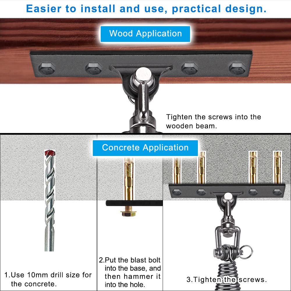 Dolibest Hammock Chair Hanging Kit, Heavy Duty Swing Hanger and 3.28ft Chain with Spring (6MM), Wall Ceiling Hooks for Yoga Indoor Playground Hanging Chair Hammock Chair4 Screws, 4 Expansion Screws Dolibest