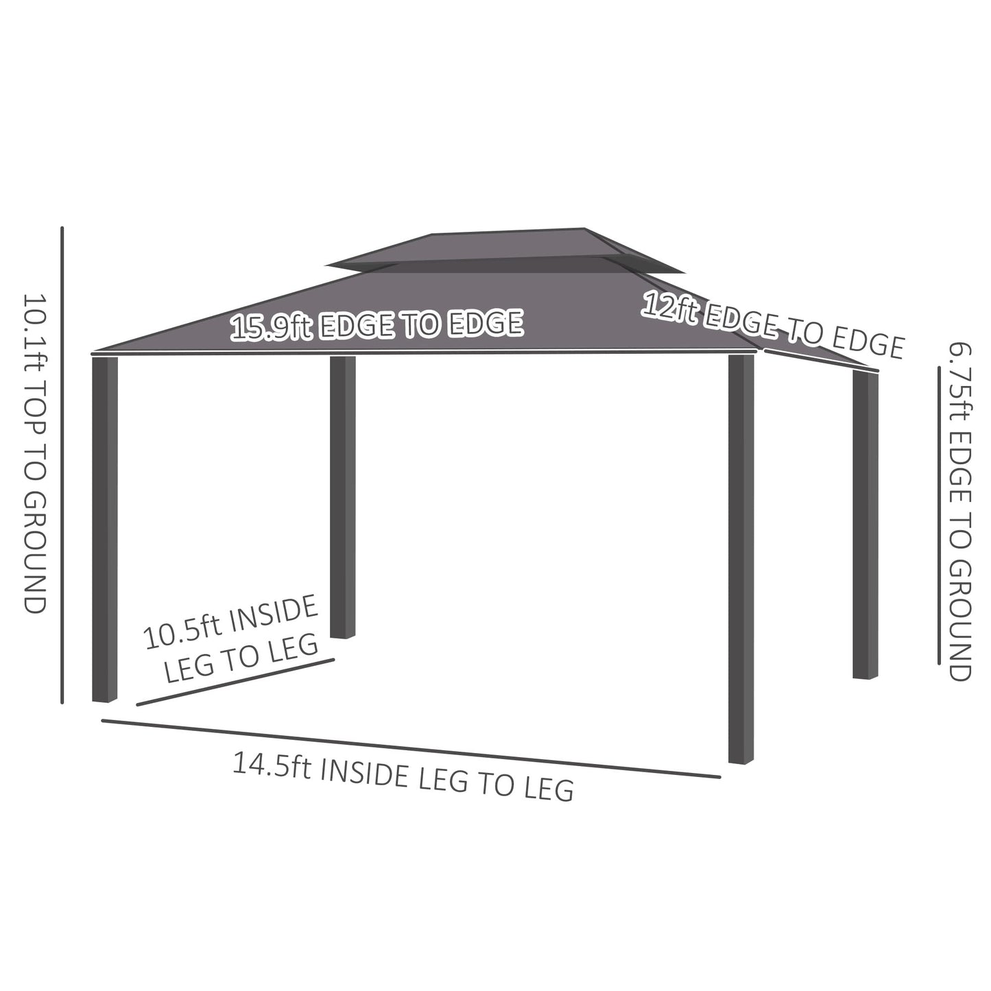 Outsunny 12' x 16' Hardtop Gazebo with Curtains and Netting, Permanent Pavilion Metal Double Roof Gazebo Canopy with Aluminum Frame and Hooks, for Garden, Patio, Backyard, Brown - WoodArtSupply