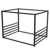 Queen Size Canopy Bed Frame with 4 Posters and Guardrails, Queen Size Montessori Floor Bed with High Fence, Anti Bump Design, Easy Assemble, Metal Montessori Bed Black Bellemave
