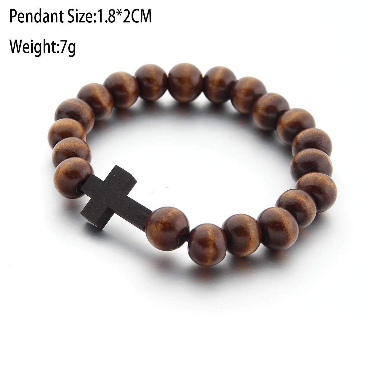 COLORFUL BLING Fashion Religious 10MM Wooden Beads Cross Bracelet for Men Women Faith Prayer Handmade Catholic Jewelry-dark COLORFUL BLING