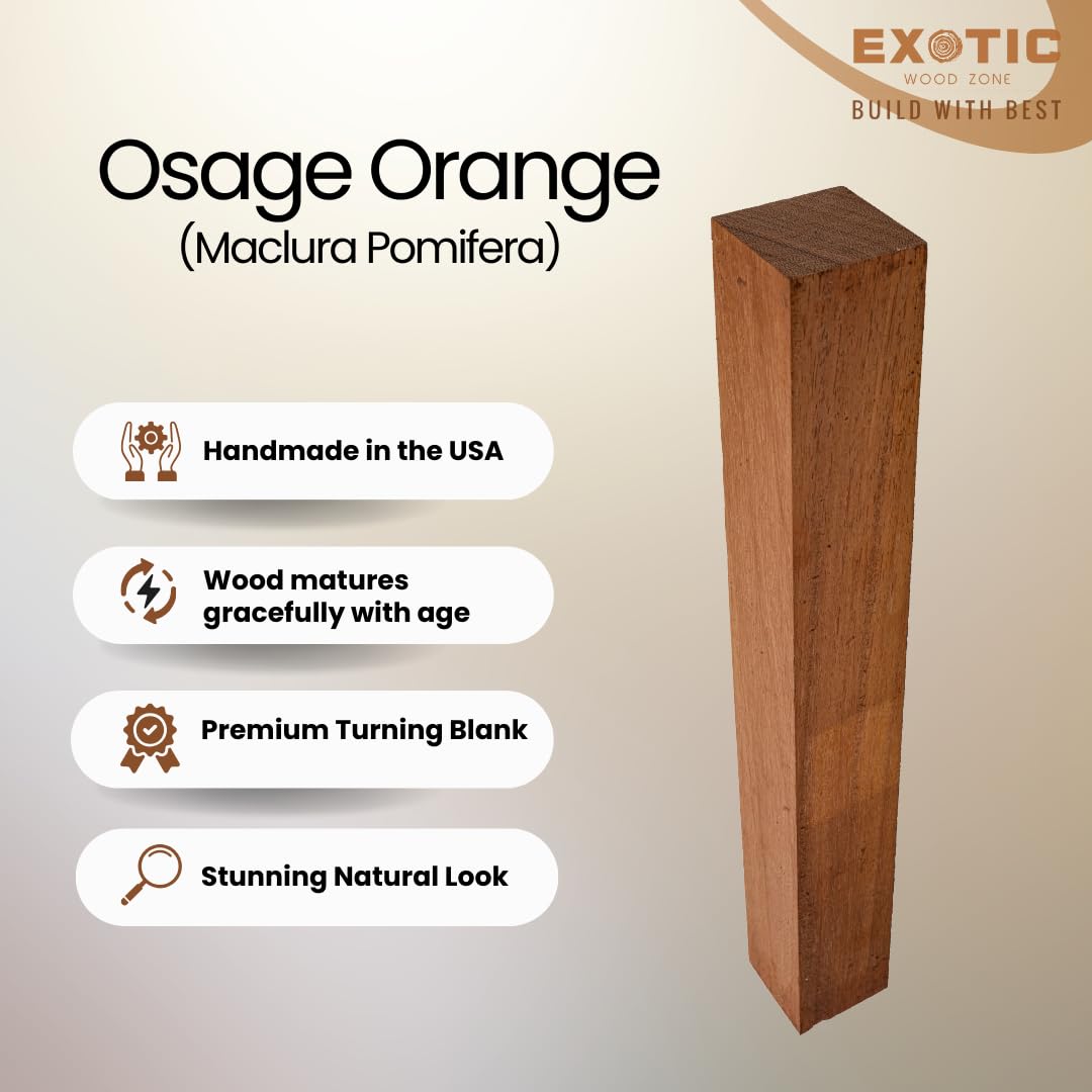 Exotic Wood Zone Osage Orange Turning Blank - 1-1/2" x 1-1/2" x 6" Kiln Dried Hardwood for Eco-Friendly Woodworking, Woodturning, Wood Lathe, Sustainable Wood, Woodcraft, DIY Projects Exotic Wood Zone