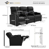 Weilianda Home Theater Seating, Top Grain Leather Sectional Seats Recliner Chair, Zero Gravity Reclining Sofa with Power Headrest 7 Colors Ambient Lighting USB C Charge Row of 3 Black Weilianda