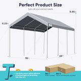 ADVANCE OUTDOOR 10x20 ft Easy-to-install Carport, Save 50% Installation Time, Heavy Duty Car Canopy Garage Boat Shelter Party Tent, Gray ADVANCE OUTDOOR