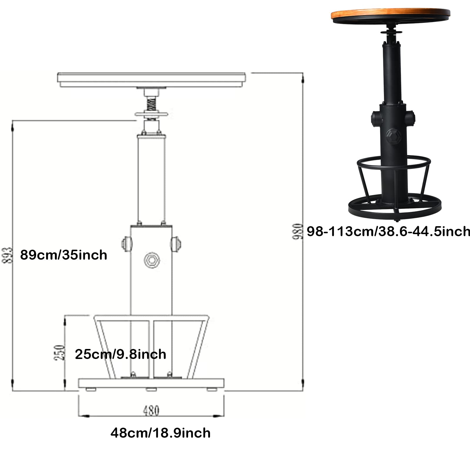 BOKKOLIK Industrial Vintage Height Adjustable Bistro Table with Wooden Top for Kitchen, Dining Room, and Bar Use - WoodArtSupply