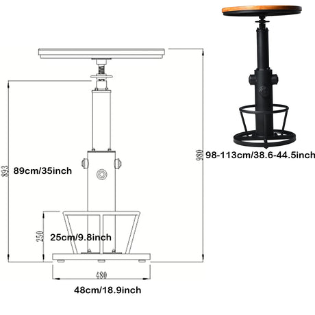 BOKKOLIK Industrial Vintage Height Adjustable Bistro Table with Wooden Top for Kitchen, Dining Room, and Bar Use BOKKOLIK