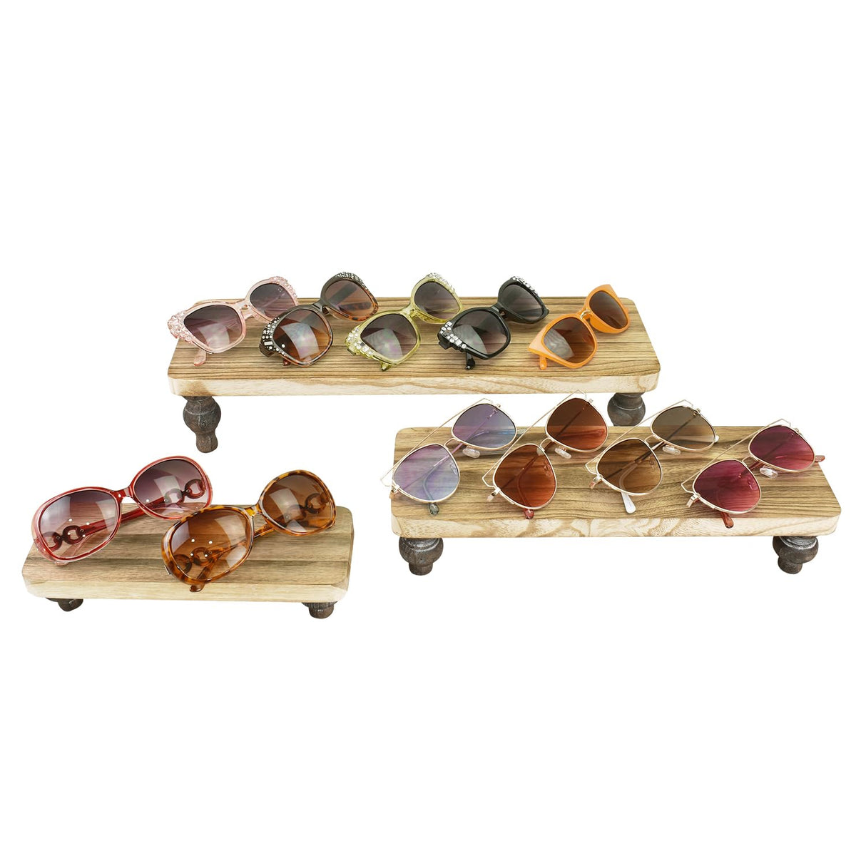 Ikee Design 3 Pcs Set Wooden Display Riser Stand, Wooden Cupcake Dessert Display Riser Stand for Jewelry, Monitor, Stackable and Portable, Oak Color Ikee Design