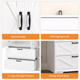 Hosnnile 72'' Armoire Wardrobe Closet with Mirror Door & Light, Farmhouse Bedroom Clothes Cabinet with 4 Doorrs + Hanging Rod + 2 Drawers, Wooden Wardrobe Cabinet with Adjustable Shelf for Bedroom Hosnnile